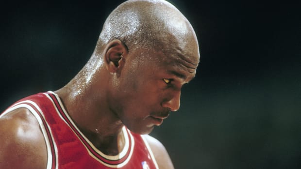 Chicago Bulls guard Michael Jordan (23) against the Portland Trail Blazers
